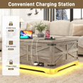 thumbnail image 5 of Blotout Farmhouse Lift Top Coffee Table with LED Light and Power Outlets, 36" Square Wood Living Room Storage Tables with Large Hidden Space, Lift Wooden Barn Door Center Table,Grey, 5 of 9
