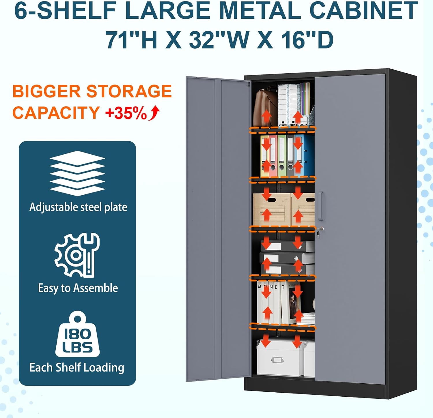 MIIIKO Metal Storage Cabinet with Locking Doors, Black Grey Garage