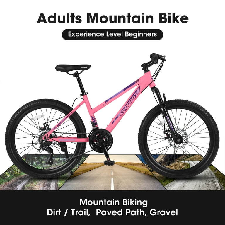 26 inch Mountain Bike 21 Speed Bikes for Adults Adult Bicycle with Dual Disc Brakes and 100mm Front Suspension for Teenagers Girls Women Pink Walmart