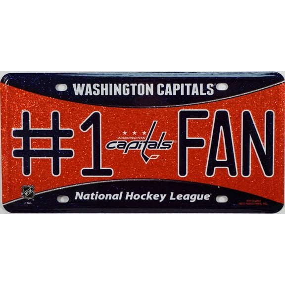 Washington Hockey Capitals #1 Fan Sparkly Glitter Look License Plate Tag - Number One! Let's Go! It's all about the Bling!