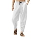 thumbnail image 2 of Pantalones largos casuales para hombre, pantalones cortos de lino de color liso con cordón ajustable, leggings largos estilo hip hop con farol, pantalones para hombre, 2 of 6