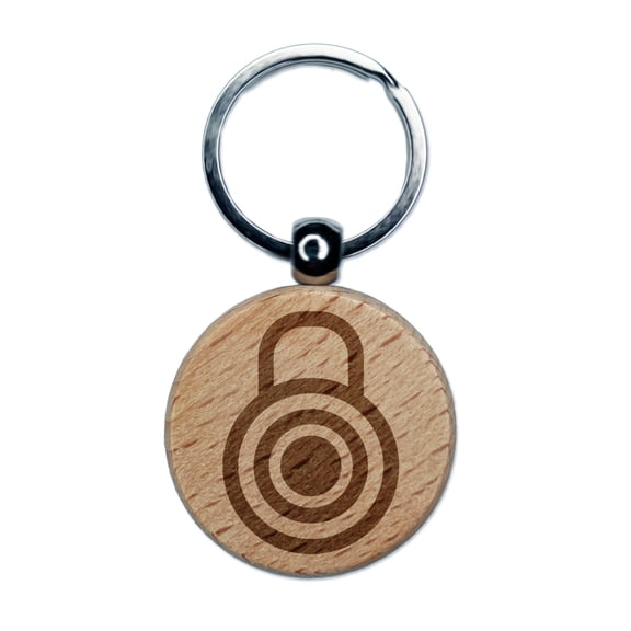 Combination Lock Doodle Round Keychain Charm Tag - Engraved Wood