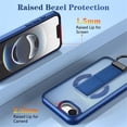 thumbnail image 3 of Case For Apple iPhone 17e / 16e 6.1-inch, Compatible With MagSafe，Integrated Retractable Metal Ring Holder ShockProof Protective Car Mounted Magnetic Case,Blue,For iPhone 17e/16e, 3 of 10