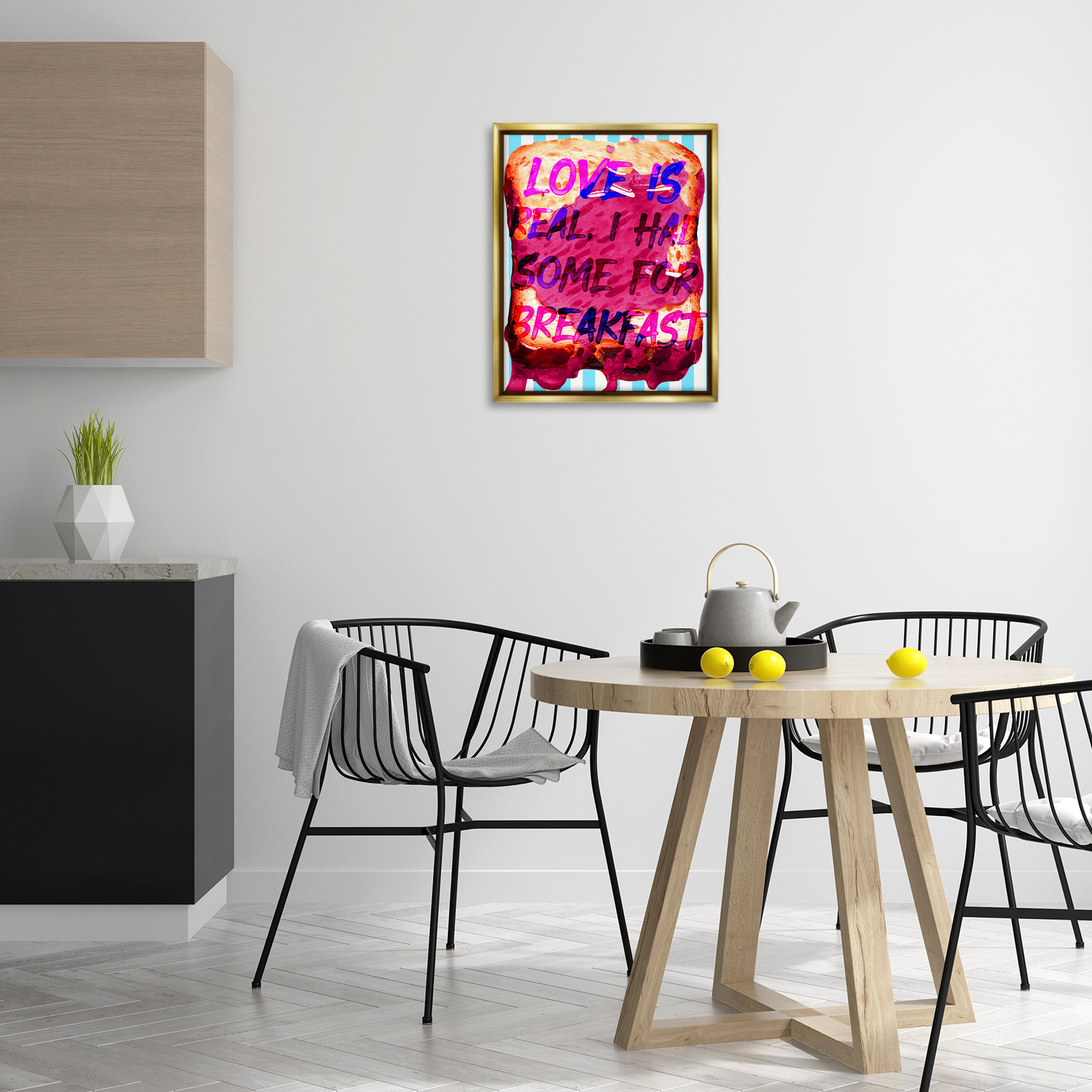 Stupell Industries Love Is Real Breakfast Food & Beverage Painting Gold Floater Framed Art Print Wall Art, 17 x 21