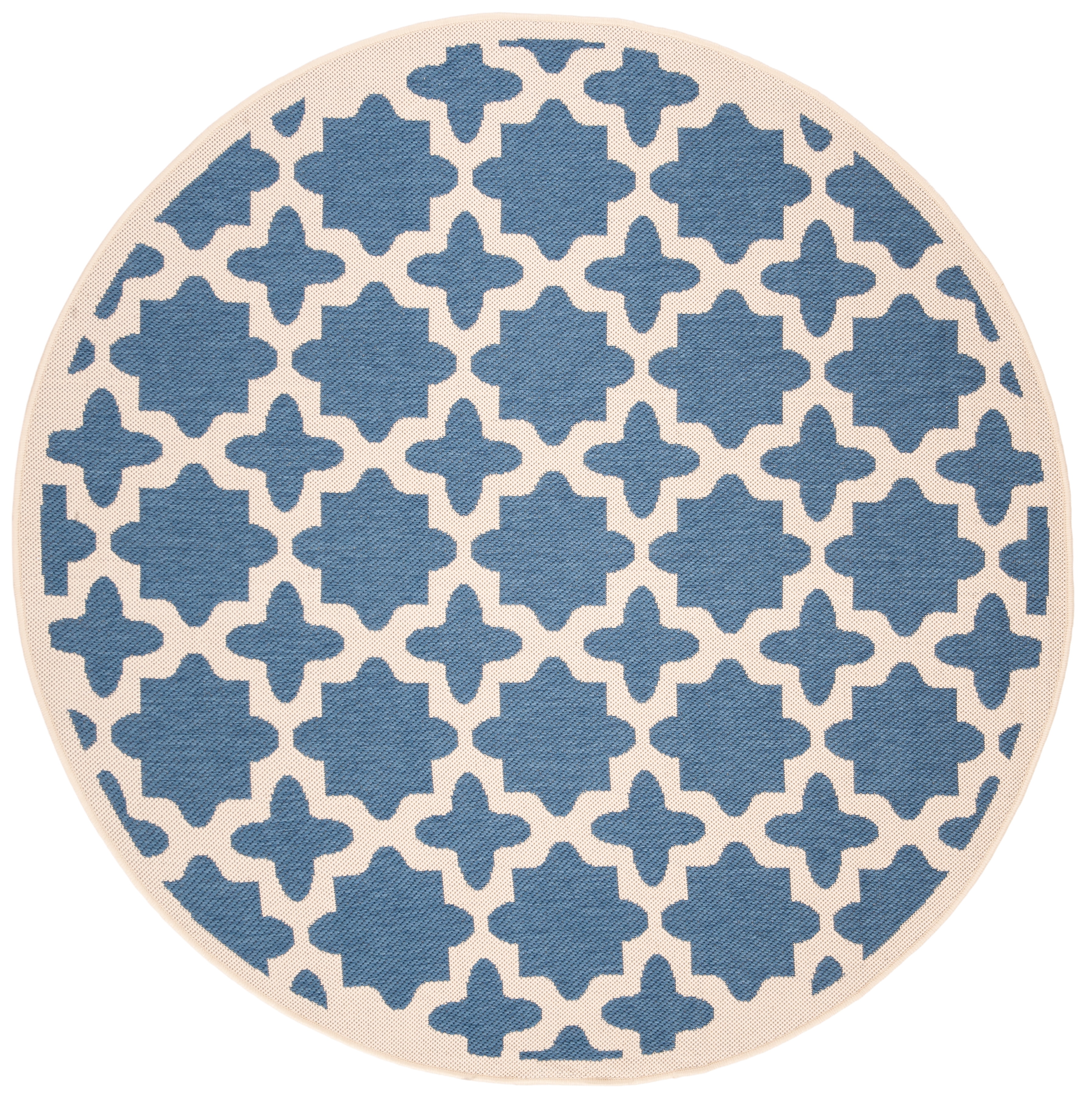 SAFAVIEH Courtyard Amanda Geometric Indoor/Outdoor Area Rug, 5'3" x 5'3" Round, Blue/Beige