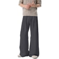 thumbnail image 2 of Men's Casual Pants Wide Leg Pleated Pants Relaxed Fit Beach Summer Long Slacks Lightweight Loose Trousers, L, 2 of 7