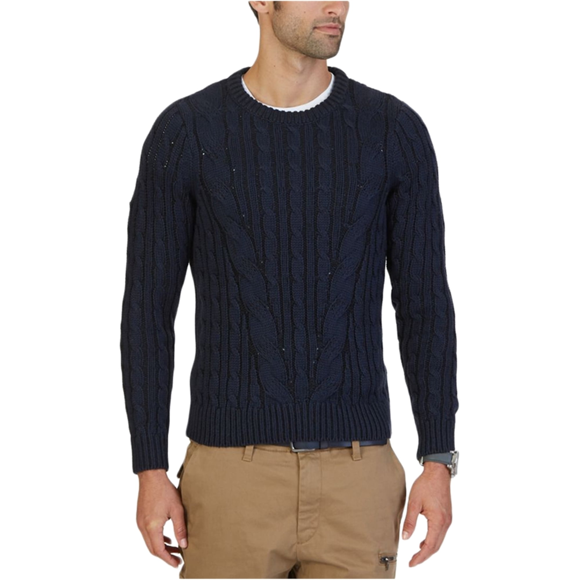 Nautica Mens Cable Knit Pullover Sweater Blue Small Other