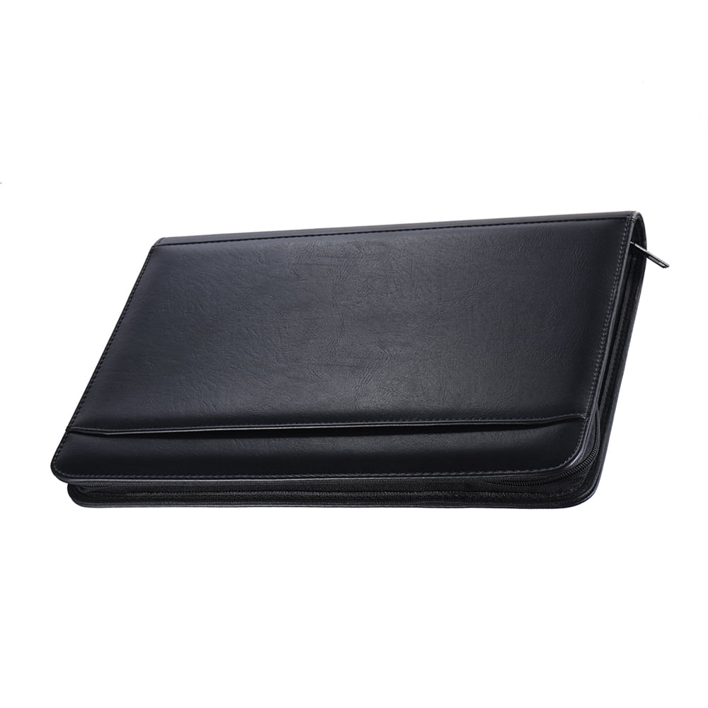 Monolith A4 Leather Zipped Conference Folder - Black, With Ring Binder & Internal Pockets
