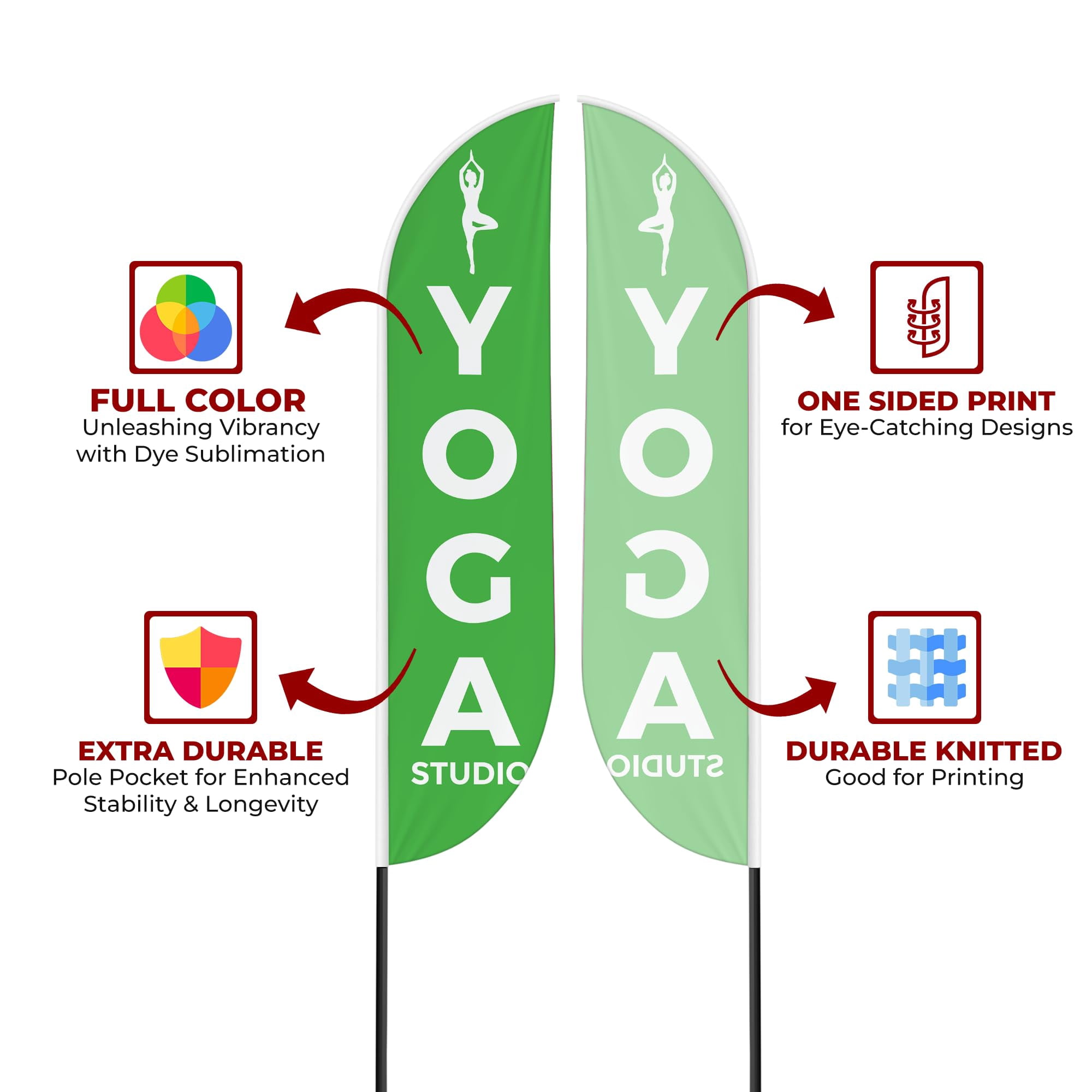 Yoga Sign feather flag for Outdoor by Mavis Printing | 11.5 FEET Long Polyester Outdoor Banner Flag for Easy Hang | HD Print Swooper I Flag Only to Advertise Yoga| Made in USA I Flag Only