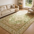 thumbnail image 5 of Toyoso 9x12 Extra Large Tea Green Rug - Gold Medallion Traditional Silicone Area Carpet, 0.25" Slim Low-Pile Machine Washable Non-Slip Area Rug for Master Bedroom and Large Great Rooms Decor, 5 of 9