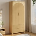 thumbnail image 4 of UGTOO 70"H 2-Door Armoire Wardrobe with 2 Drawers & Fluted Design Natural Wood Color Closet with Gold Handles, Freestanding Clothes Storage Cabinet for Bedroom, 4 of 7