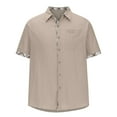thumbnail image 3 of cocolona Mens Summer Linen Shirts Fashion Button Turndown Collar Short Sleeve Tops Casual Loose Color Block T-Shirts Beach Vacation Tees, 3 of 5