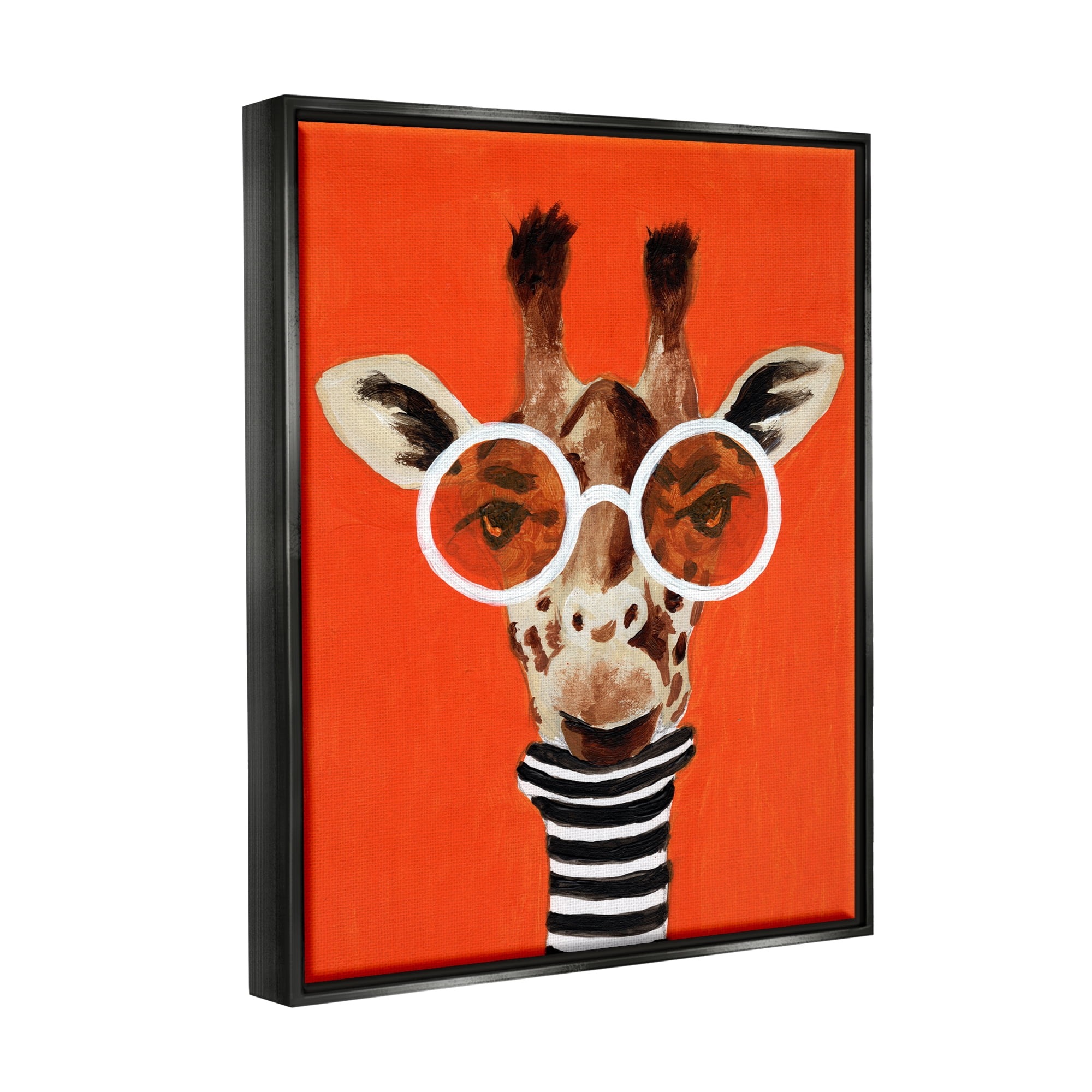 Stupell Industries Bold Giraffe Turtleneck & Glasses Animals & Insects Painting Black Floater Framed Art Print Wall Art