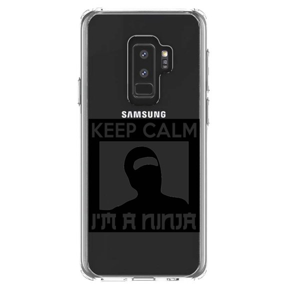 DistinctInk Clear Shockproof Hybrid Case for Samsung Galaxy S9  PLUS (6.2" Screen) - TPU Bumper Acrylic Back Tempered Glass Screen Protector - Keep Calm I'm a Ninja