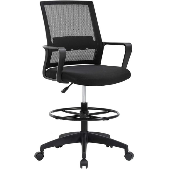 BestOffice Tall Drafting Office Chair, Lumbar Support, Adjustable Arms, Swivel Rolling for Adults(Black)