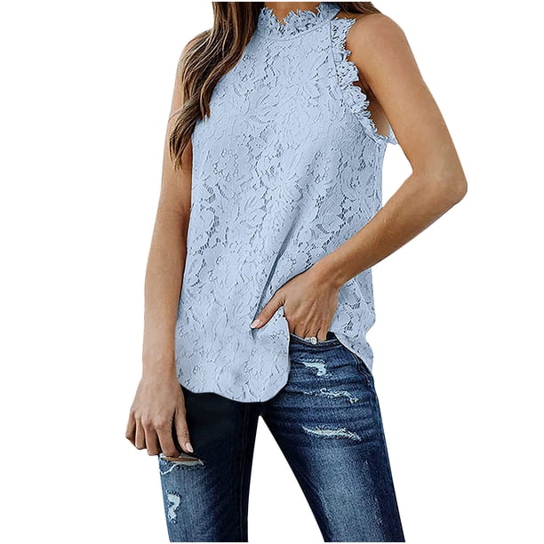 Moda Mujer Sólido Halter Sin mangas Encaje Hollow Out Tank Tops Camiseta Blusa Pompotops lopia991024