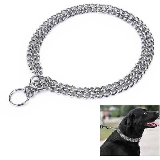 Collier Chaîne pour Chien Réglable en Acier Inoxydable à Double Rangée Collier Étrangleur pour Dressage de Petits Moyens Grands Chiens