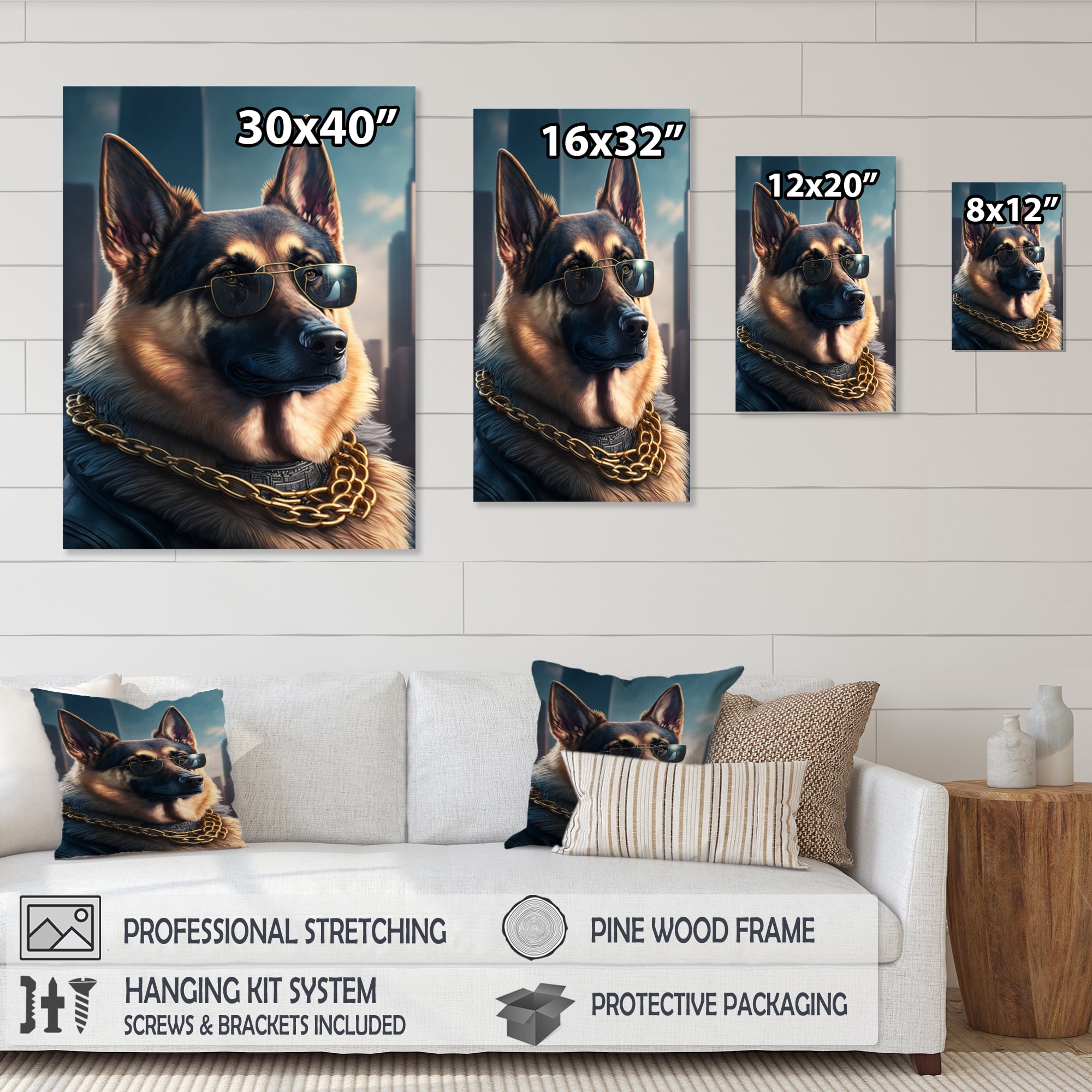 Designart German Shepherd Gangster In NYC I Canvas Wall Art