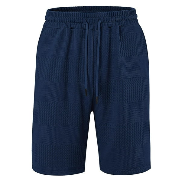 Pantalones Elásticos de la Cintura de los Hombres Color Sólido Pantalones Cortos de Playa Casuales, Bolsillos de la Cintura de Encaje para Uso Al Aire Libre Y Diario