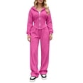 thumbnail image 2 of BRGZLK Women Sweatsuit Set 2 Piece Outfit Fall Winter Casual Long Sleeve Zip Up Slim Fit Hoodies Sweatshirt and Wide Leg Sweatpants Lounge Set for Daily Workout Outgoing Hot Pink M, 2 of 7