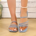 thumbnail image 4 of Women Strappy Sandals Square Toe Dressy Summer Cute Shoes Vacation Ankle Strap Slip on Slippers No Heel Going Out Mule Slides, 4 of 6