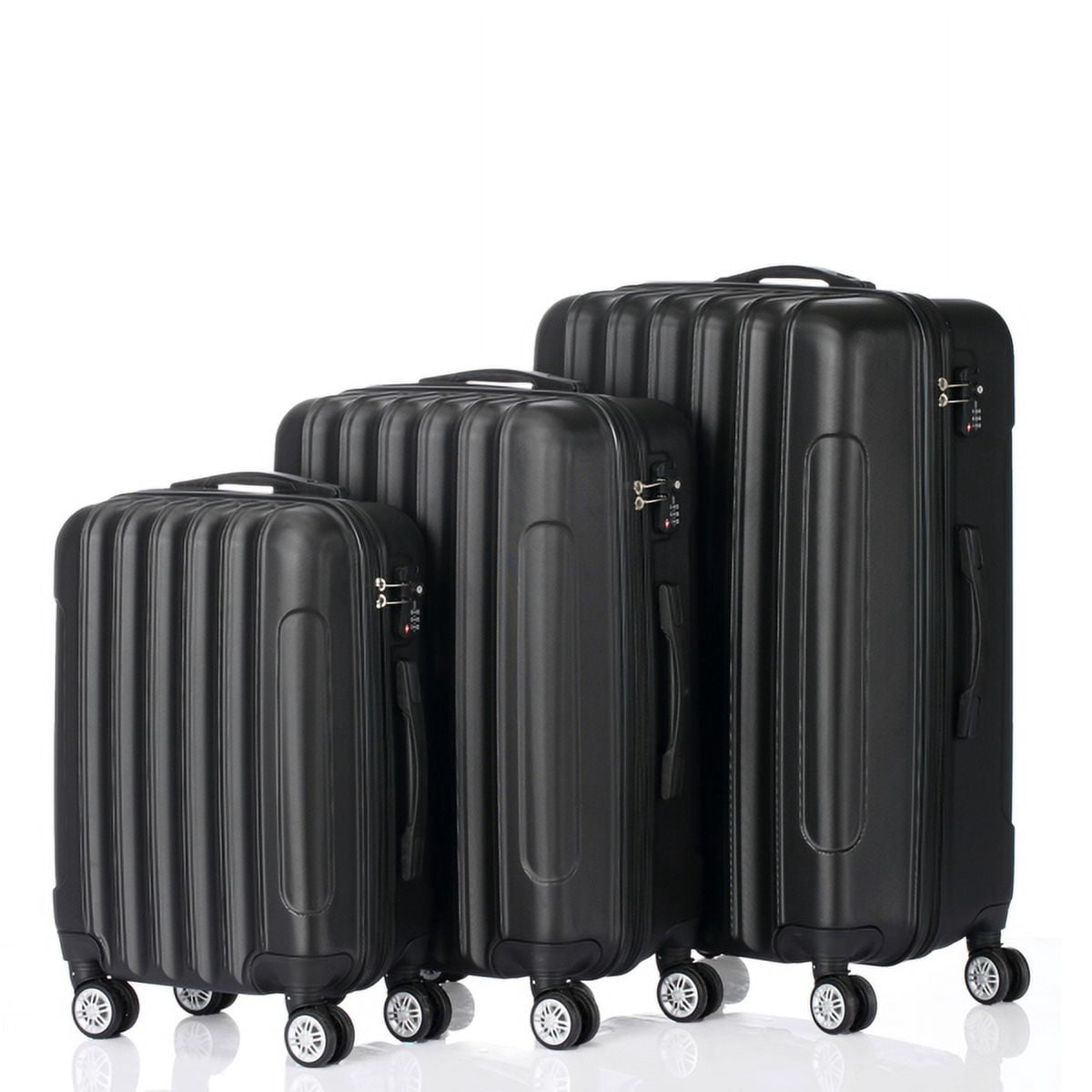 Black 3-Piece ABS Luggage Set (20/24/28 Inch)&nbsp;w/ 361° Silent Wheels & Alloy Handle - Lightweight, Durable Suitcases for Travel