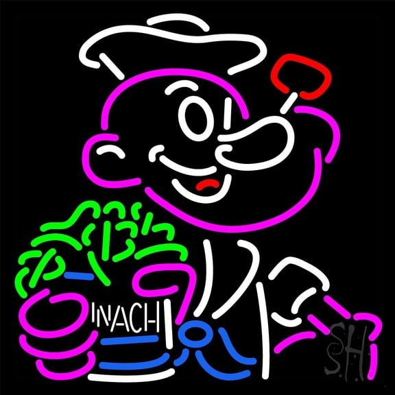 Popeye Spinach LED Neon Sign 16 x 16 - inches, Black Square Cut Acrylic Backing, with Dimmer - Bright and Premium built indoor LED Neon Sign for café, club, party, event and stroefront.