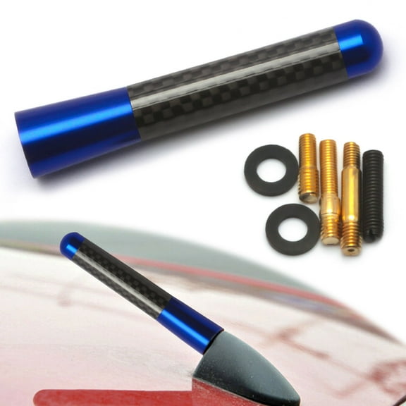 Xotic Tech Carbon Fiber Blue Aluminum Antenna Roof Hood Mount Mast 3'' inch Screw Type AM/FM Radio Car Antenna JDM Replacement Universal Fit
