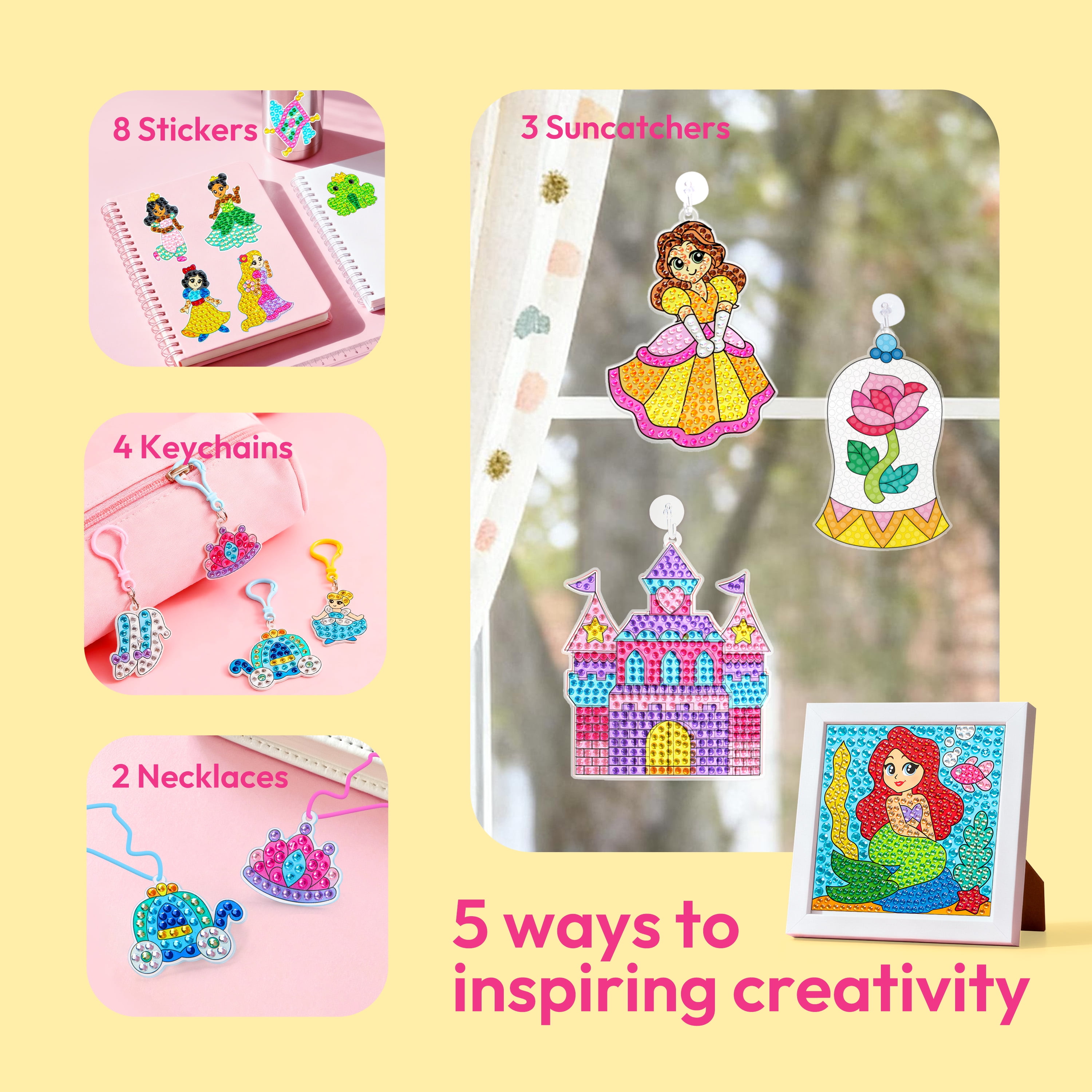 Joyfy 16 Piece Princess Gem Arts & Crafts Kit ,5D Gem Painting Activity Set for Kids, Perfect Christmas and Birthday Gift for Girls Age 6+