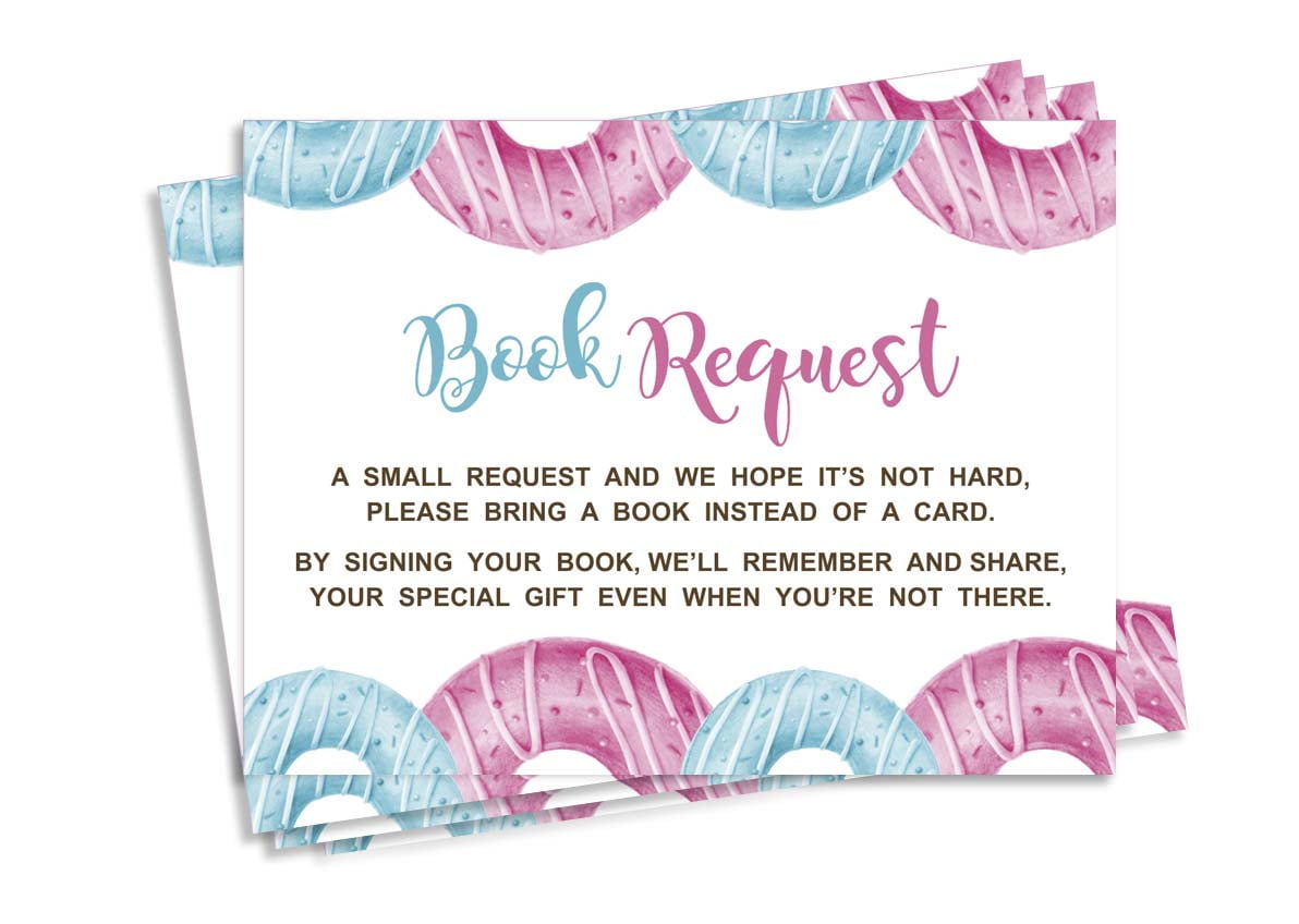 Inkdotpot 30Donuts He Or She Gender Reveal Baby Shower Book Request Cards Bring A Book Instead Of A Card Baby Shower Invitations Inserts Games