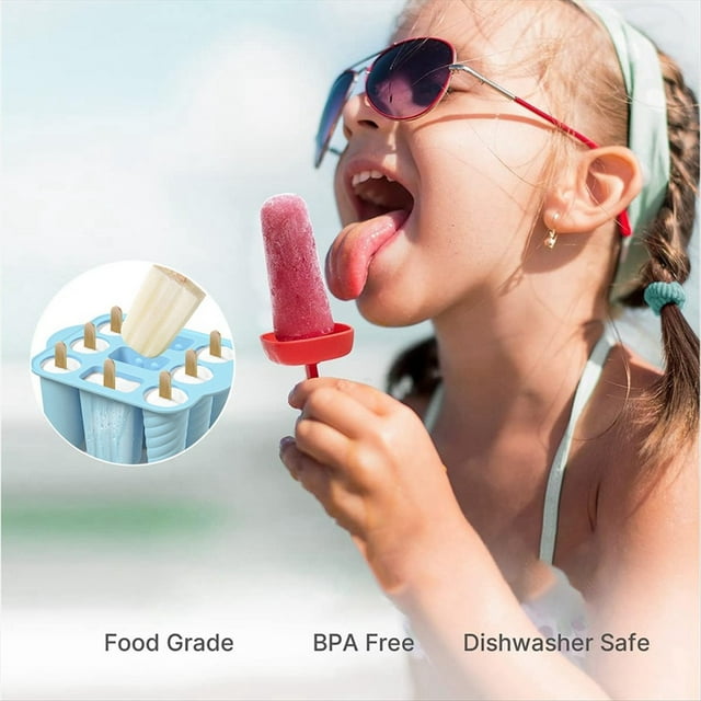 Moldes de Silicona para Paletas de Helado de 9 Agujeros, Máquina para Hacer Hielo de Fácil Liberación con 50 Palitos de B