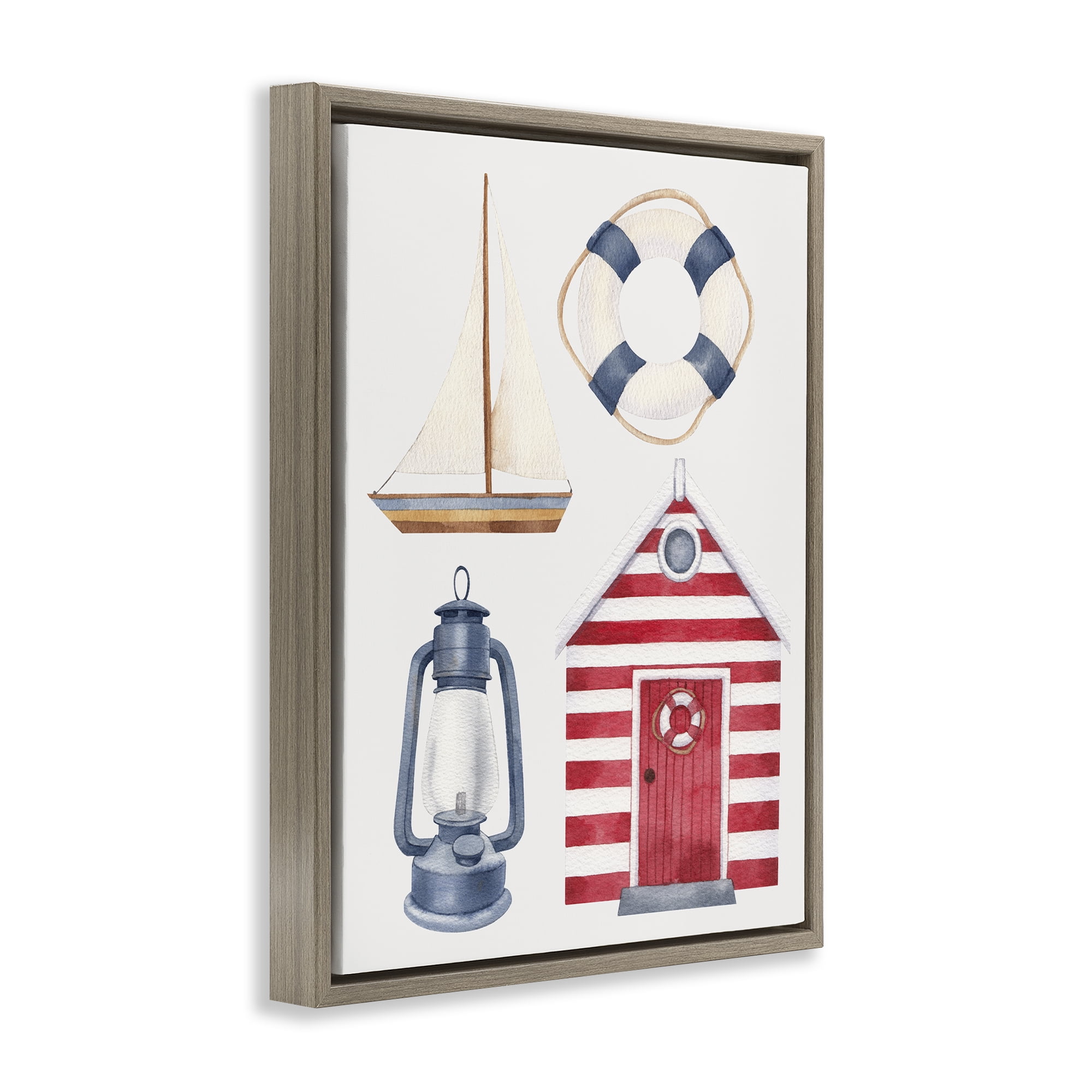 Stupell Industries Maritime Beach Items Nautical & Beach Painting Brown Floater Framed Canvas Art Print Wall Art, 25 x 31