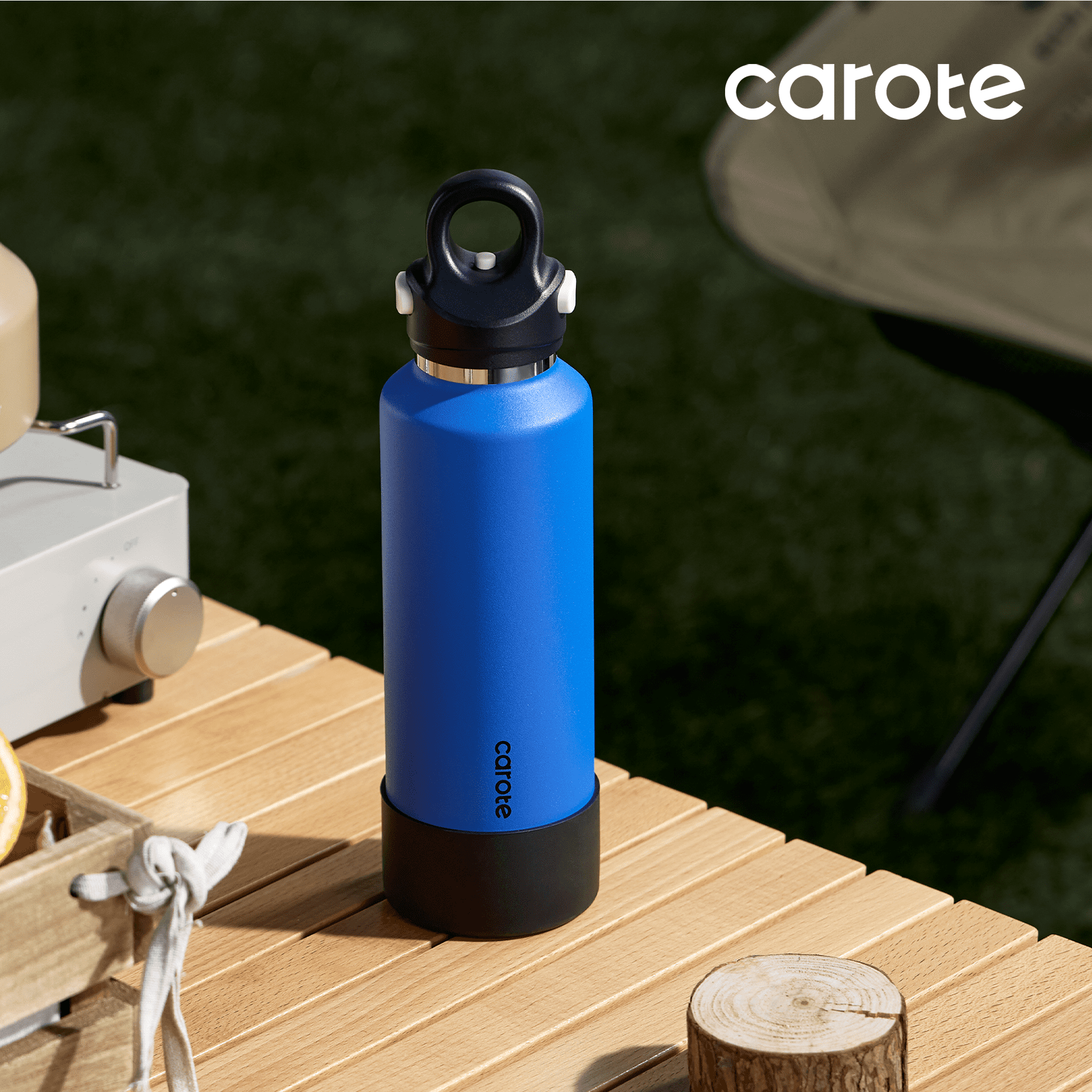 Carote 2pcs One-Click-Open Insulated Stainless Steel Water Bottle Set, 20 fl oz, Blue & Green