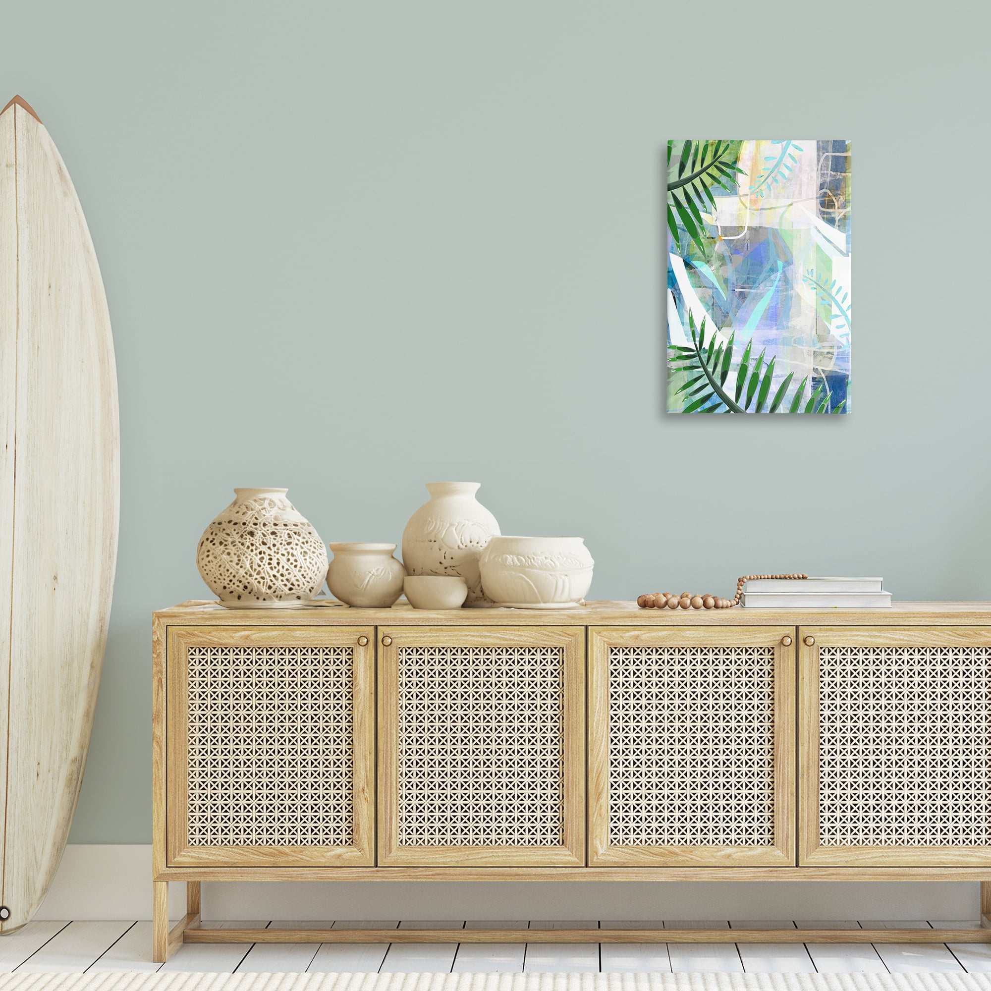 Stupell Industries Geometric Tropical Leaves Coastal Painting Gallery Wrapped Canvas Art Print Wall Art, 20 x 30