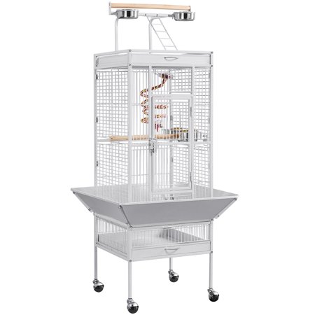 Renwick 61'' White Rolling Metal Bird Cage w/ Playtop for Cockatiel, Lovebird & Parrot