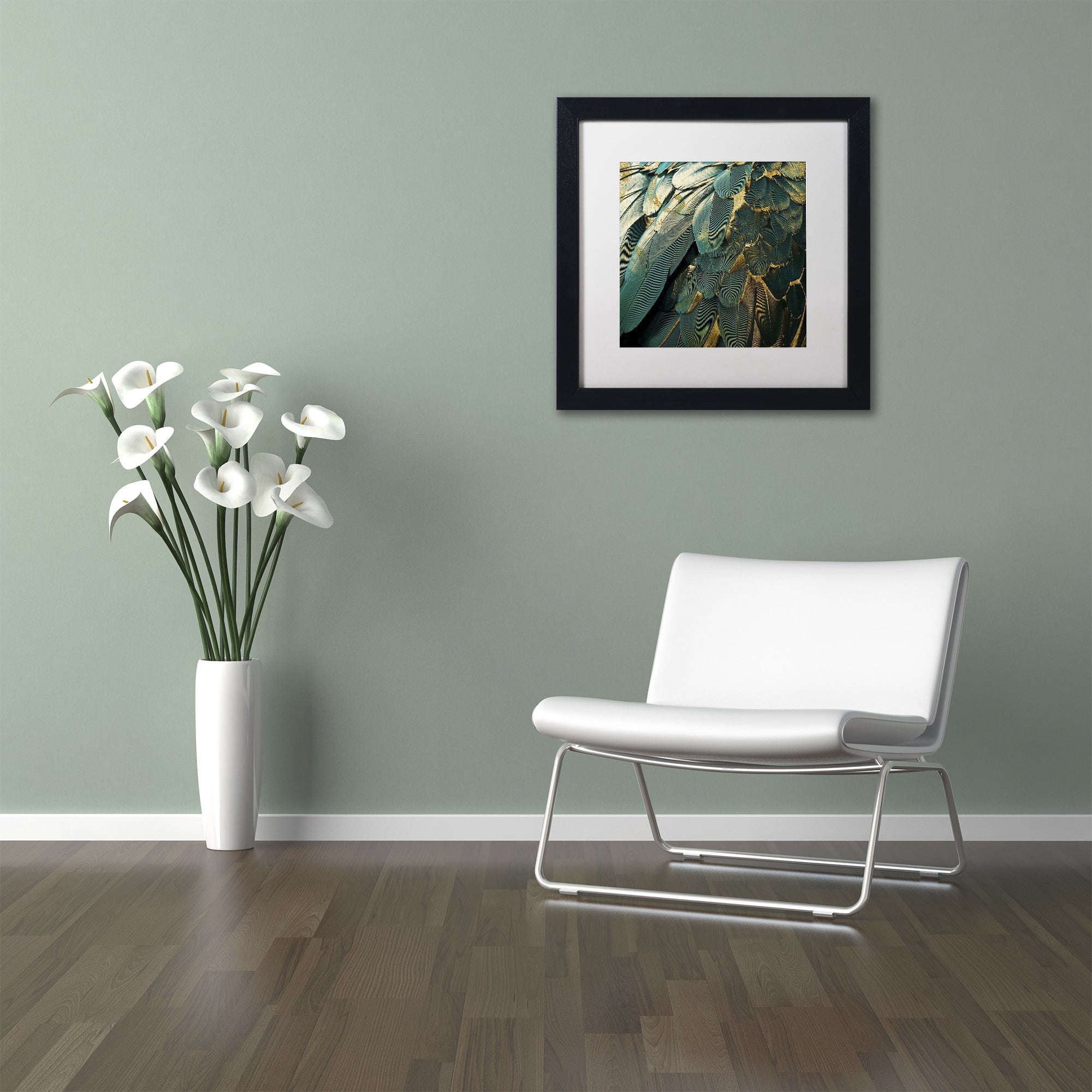 Trademark Fine Art "Feather Glitter" Canvas Art by Color Bakery, White Matte, Black Frame
