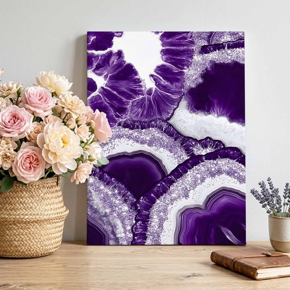 Canvas Wall Art Abstract Marble Texture Canvas Art Print White Dark Purple Cracke Rock Pictures Wall Decor for Living Room Bedroom Artwork Decorations Stretched Framed Ready to Hang 8"x12"