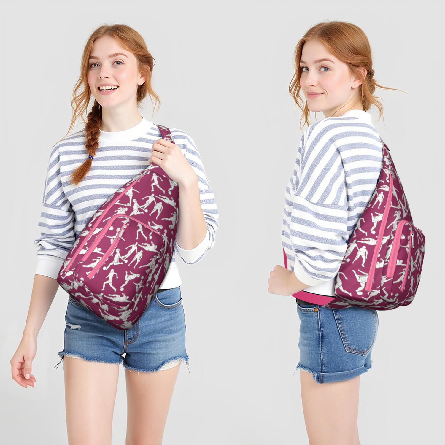 Sports Sling Backpack - Baseball, Football, Soccer, Basketball Print – Lightweight Crossbody Bag for Hiking, Gym, Travel – Athletic Gift for Sports Lovers