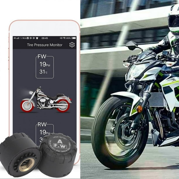 Monitor de presión de neumáticos de motocicleta, 2 piezas TPMS Bluetooth para motocicleta Monitor de presión de neumáticos TPMS Bluetooth Respuesta rápida