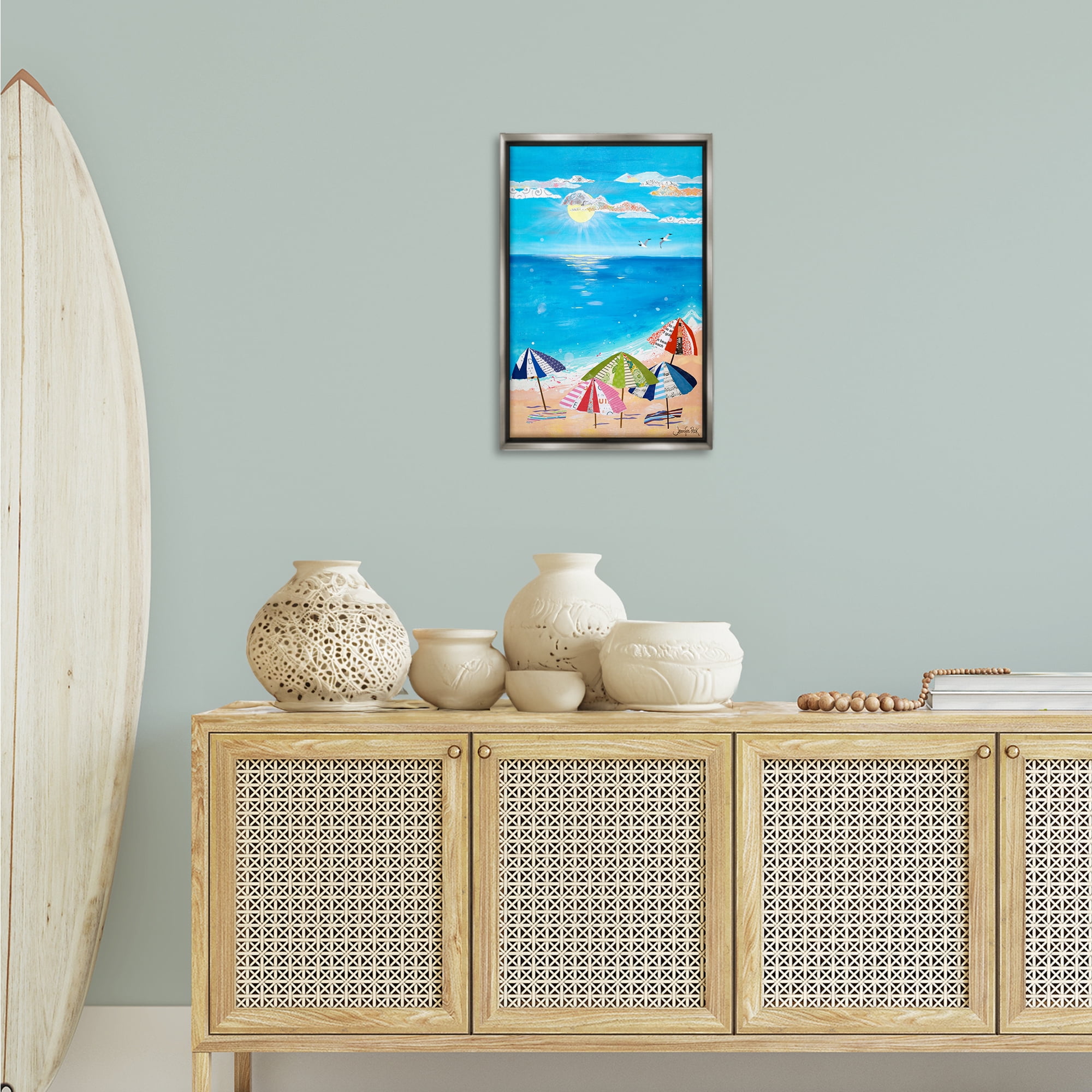Stupell Industries Good Day Sunshine Coastal Painting Gray Floater Framed Canvas Art Print Wall Art, 17 x 25