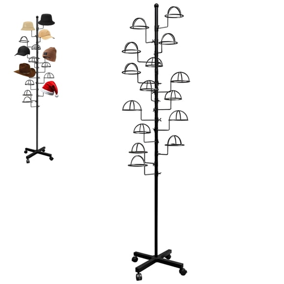 Soporte para sombreros Montex, independiente, con 14 ganchos, metal negro