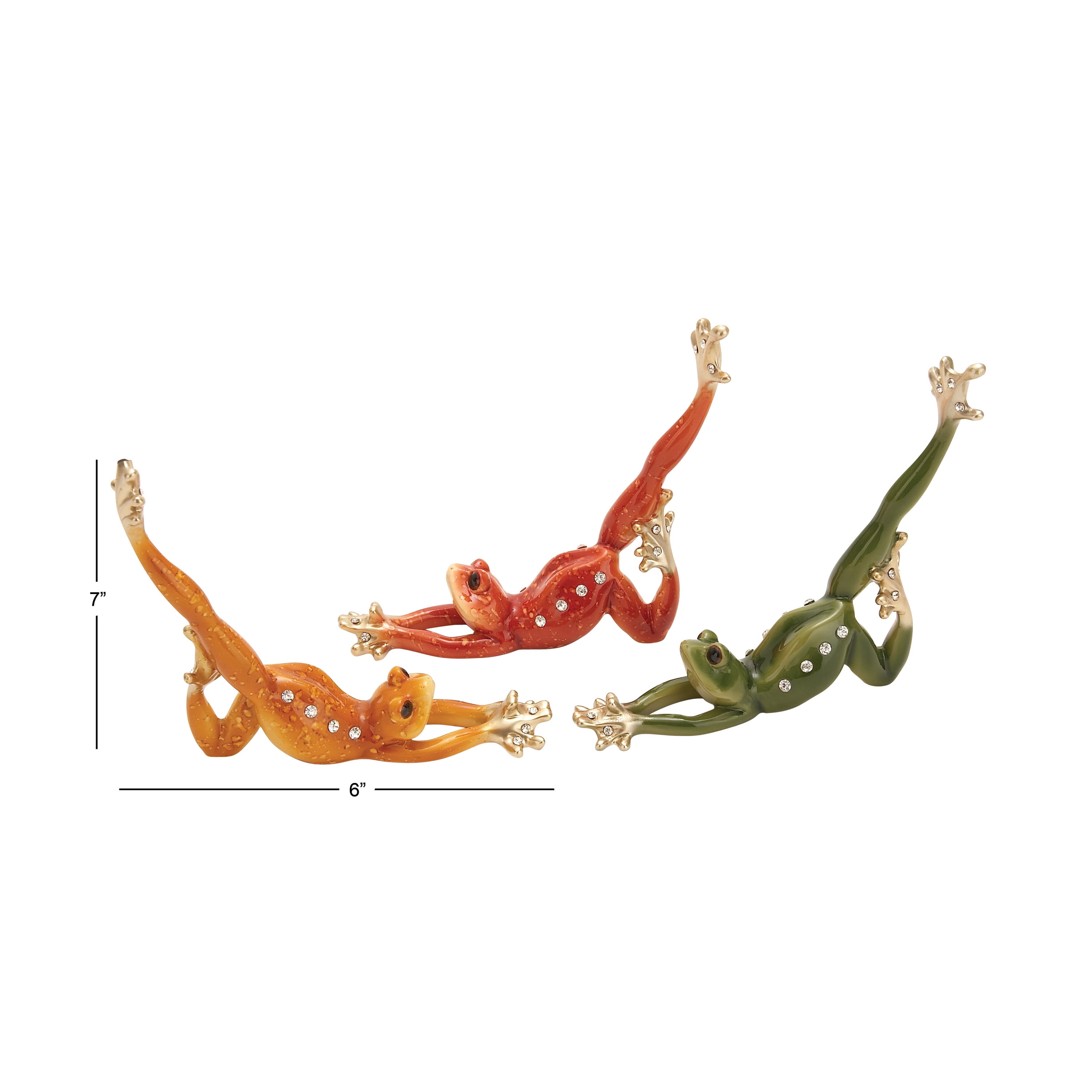 7"H, 6"W Multi Colored Polystone Frog Sculpture, by DecMode (3 Count)