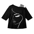 thumbnail image 4 of Womens Graphic T Shirts Off Shoulder Crew Neck Short Sleeve Loose Fit Stylish Print Breathable Tops for Everyday Wear Graphic Tees for Women Black L, 4 of 4