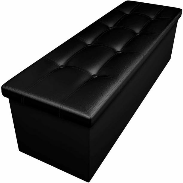 Folding Ottoman Storage Bench Cube 44, Long Leather Ottoman Bench