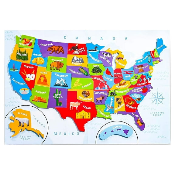U.S. Puzzle Map of The United States with 44 Magnetic Pieces (19 x 13 Inches)