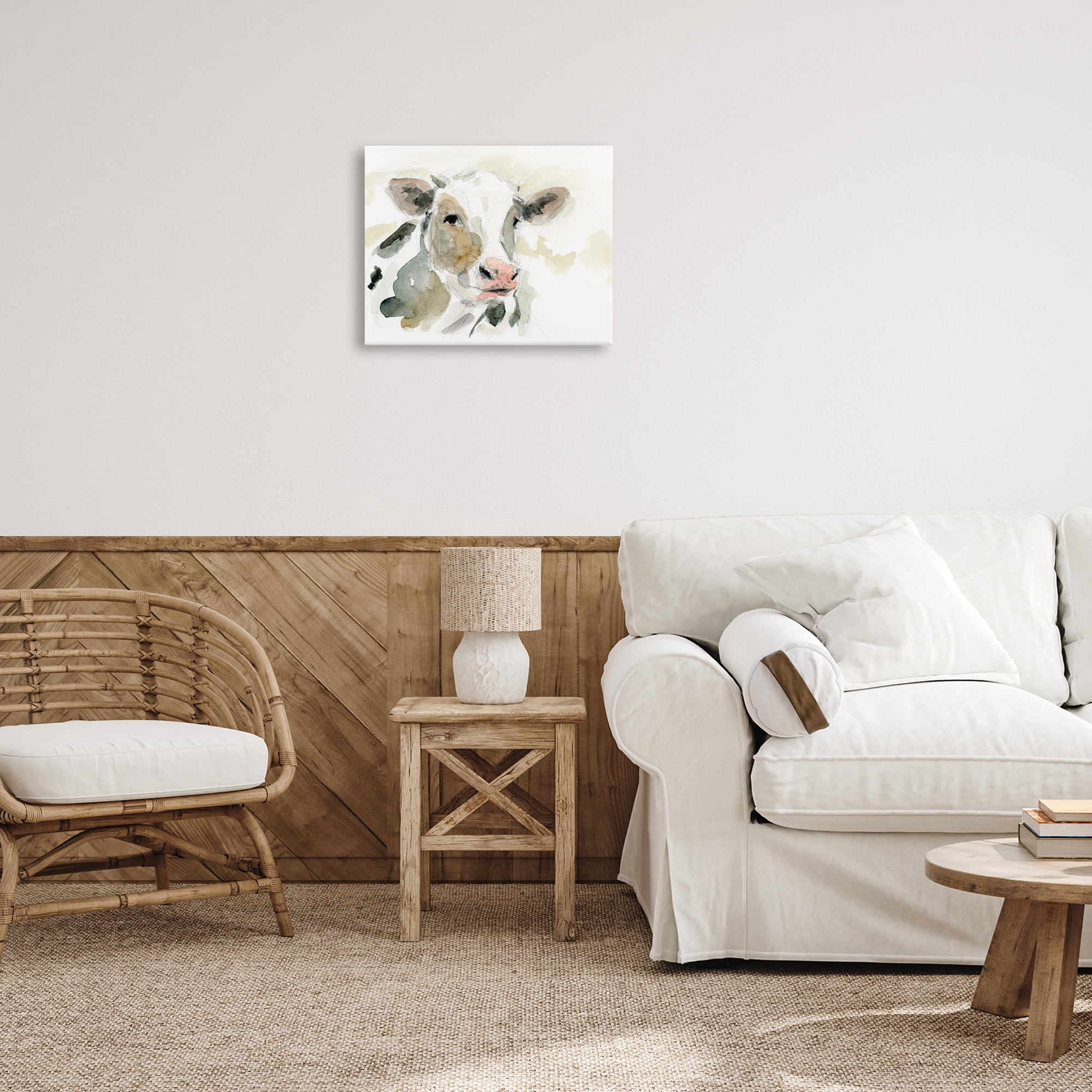 Stupell Industries Soft Watercolor Cow Animals & Insects Painting Gallery Wrapped Canvas Art Print Wall Art, 20 x 16
