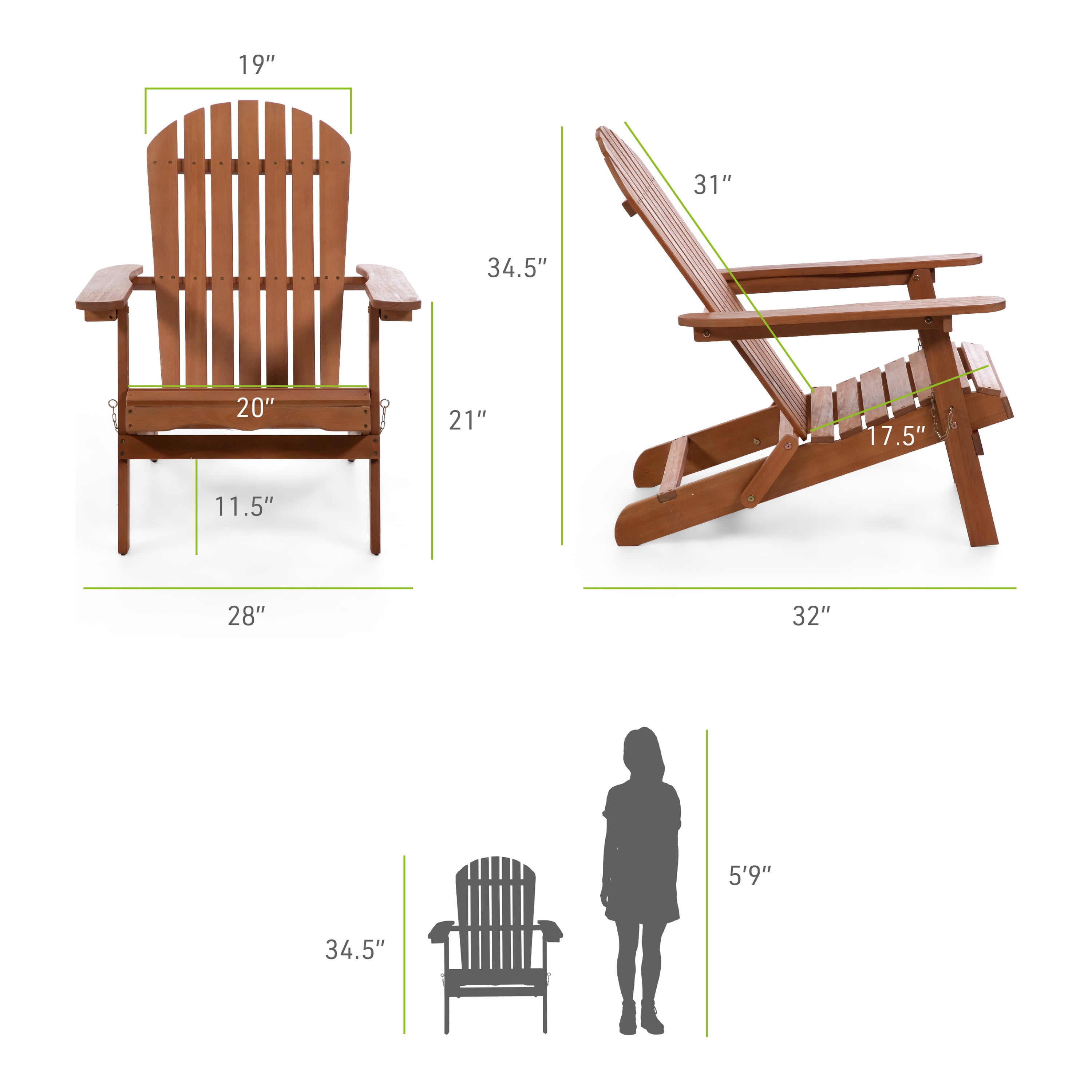 Furniture of America Taylor Wood Foldable Patio Adirondack Chair, Set of 2, Natural