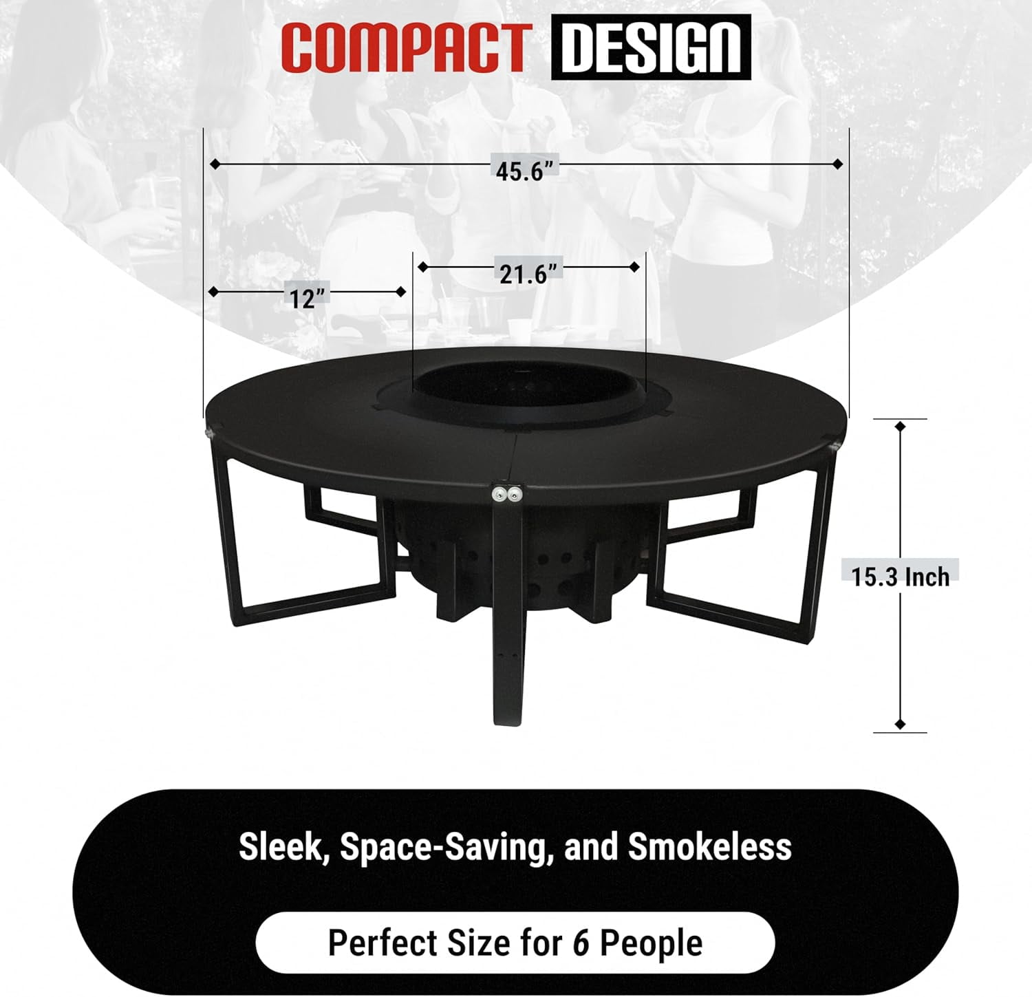 21.6 Inch Smokeless Firepit with Round Table Top - Efficient and Safe Bonfire Fire Pit - Perfect Smokeless Fire Pits for Outside Gatherings with Family & Friends