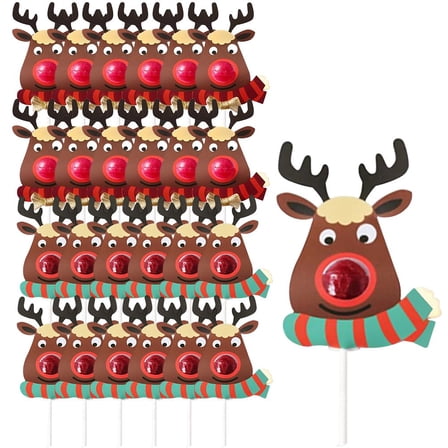 50 Pcs Christmas Lollipop Paper Cards Cartoon Reindeer Candy Holders Xmas Elk Chocolate Candy Wrapping Decorations for Christmas Party Supplies