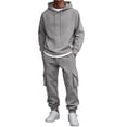 thumbnail image 2 of Matching Sweatsuit Set For Men 2 Piece Pullover Hooded Top Cargo Cuffed Jogger Pants Athletic Tracksuit For Jogging And Casual Outings, 2 of 7